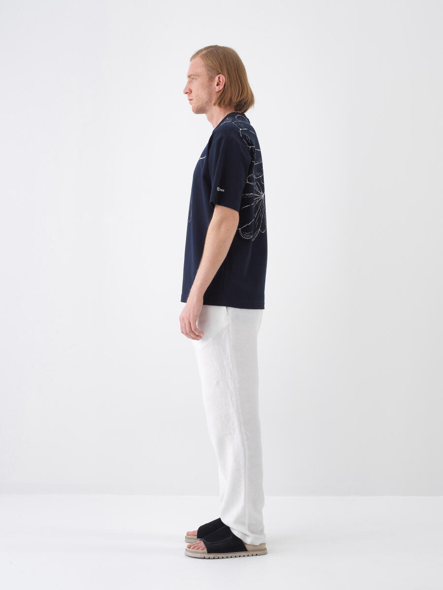 Navy Blue Regular Fit Cotton T-Shirt - 3