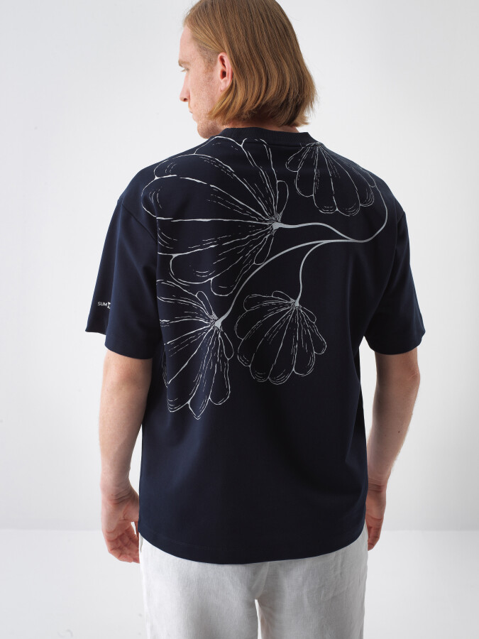 Navy Blue Regular Fit Cotton T-Shirt - 4