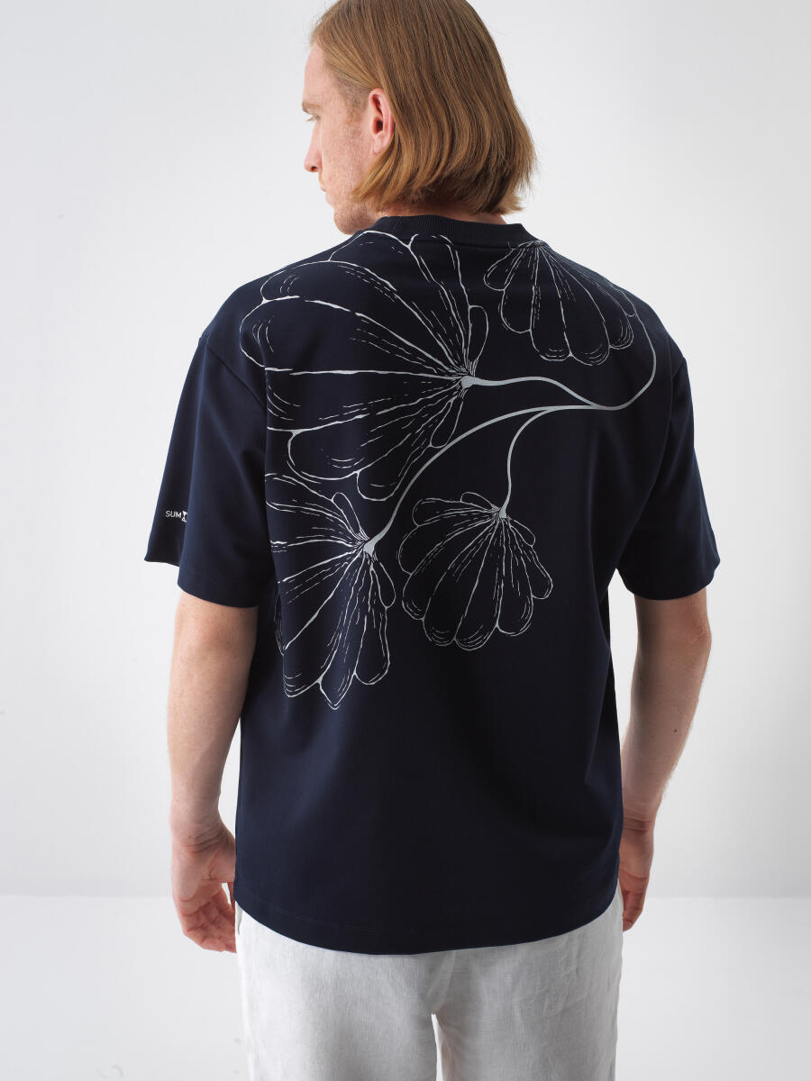 Navy Blue Regular Fit Cotton T-Shirt - 4