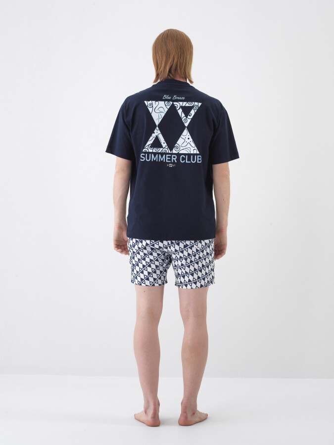 Navy Blue Regular Fit Cotton T-Shirt - 5