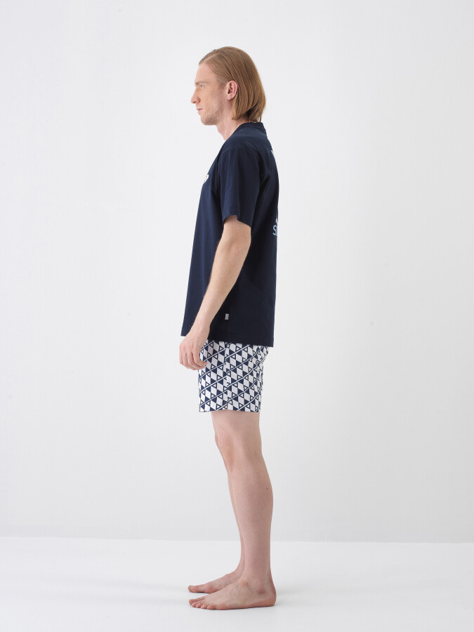 Navy Blue Regular Fit Cotton T-Shirt - 3