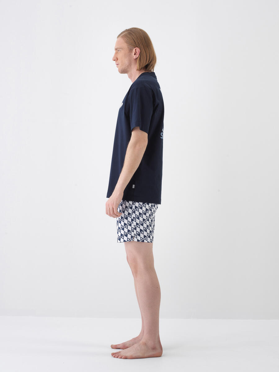 Navy Blue Regular Fit Cotton T-Shirt - 3