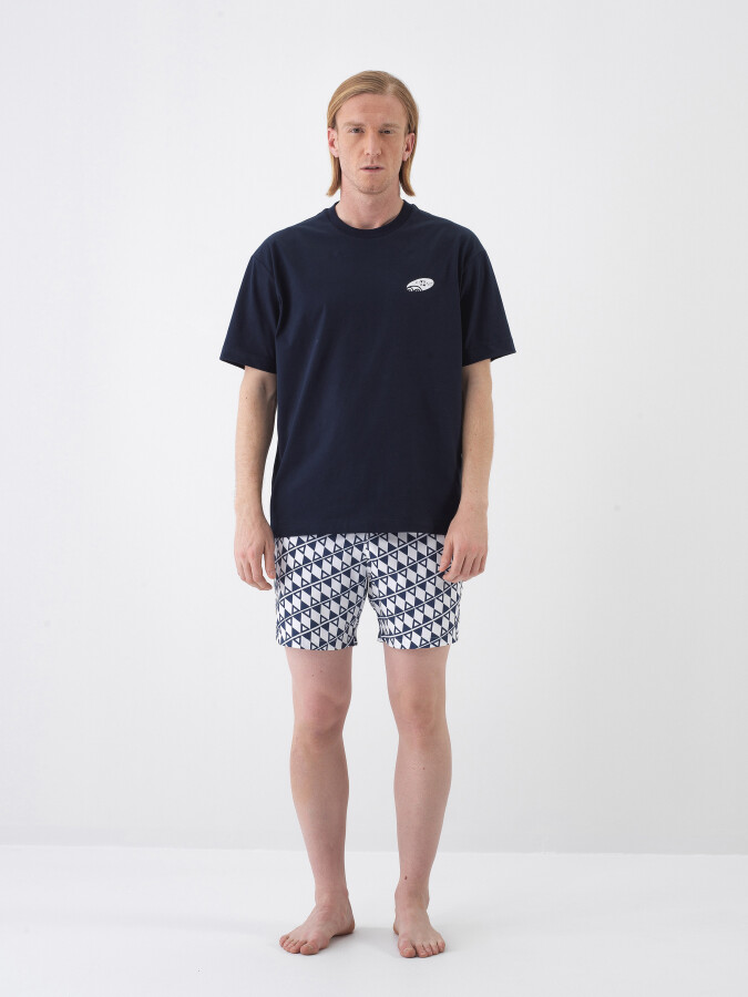 Navy Blue Regular Fit Cotton T-Shirt - 2