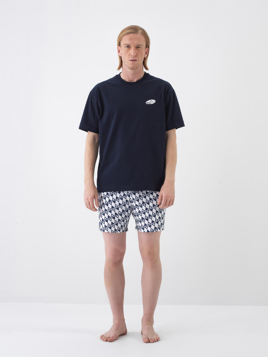 Navy Blue Regular Fit Cotton T-Shirt - 2