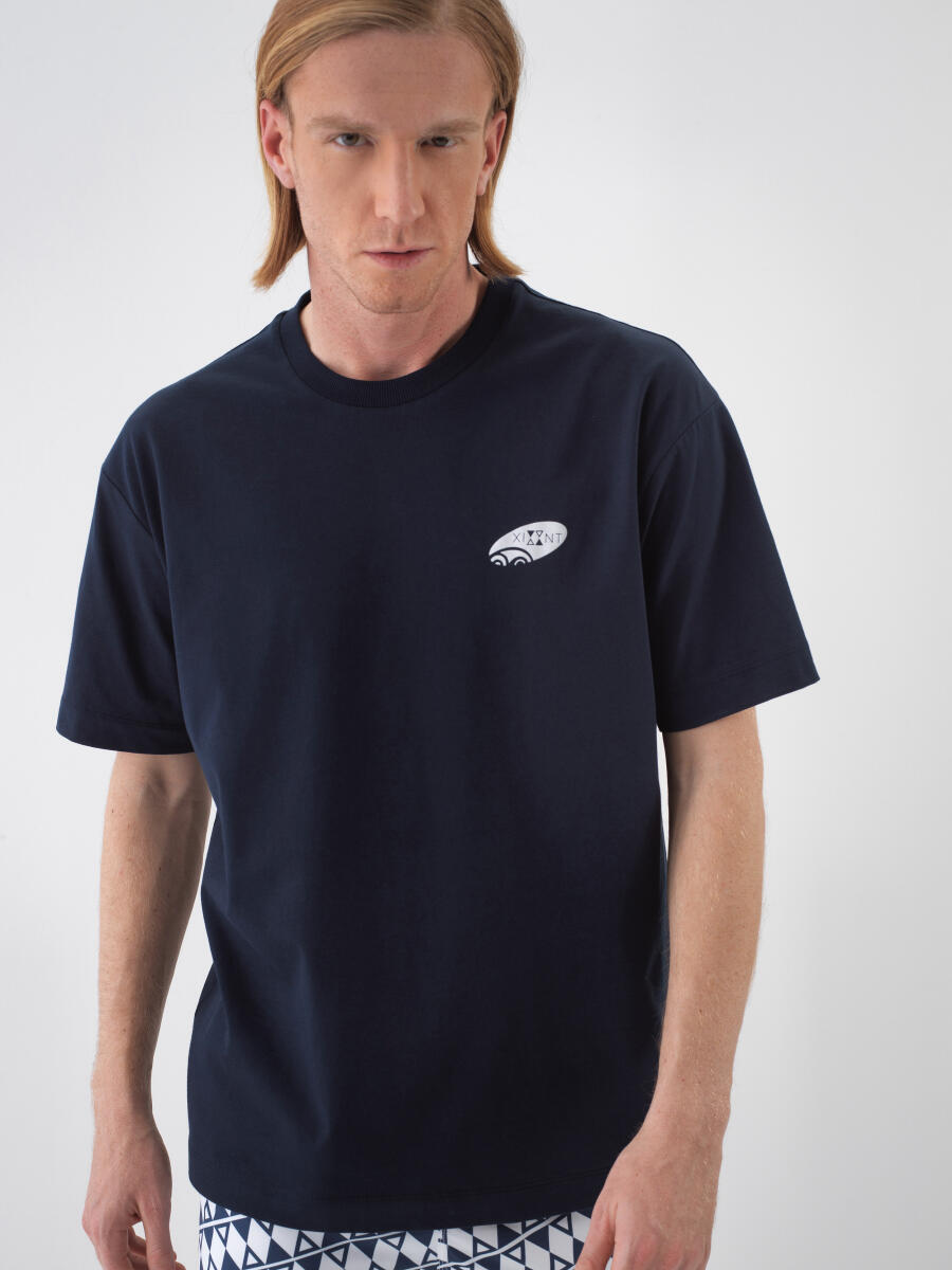 Navy Blue Regular Fit Cotton T-Shirt - 1