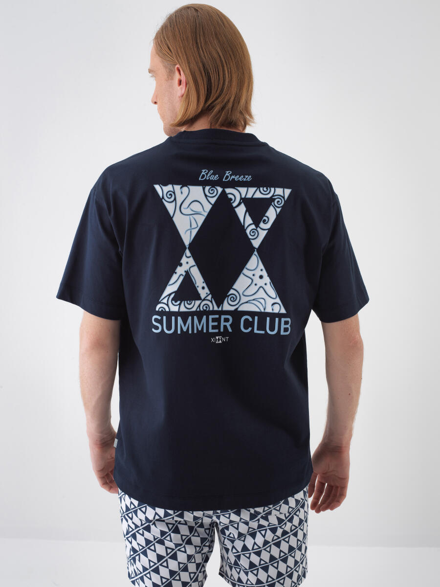 Navy Blue Regular Fit Cotton T-Shirt - 4