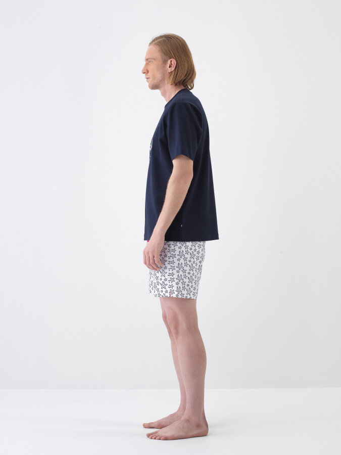 Navy Blue Regular Fit Cotton T-Shirt - 3