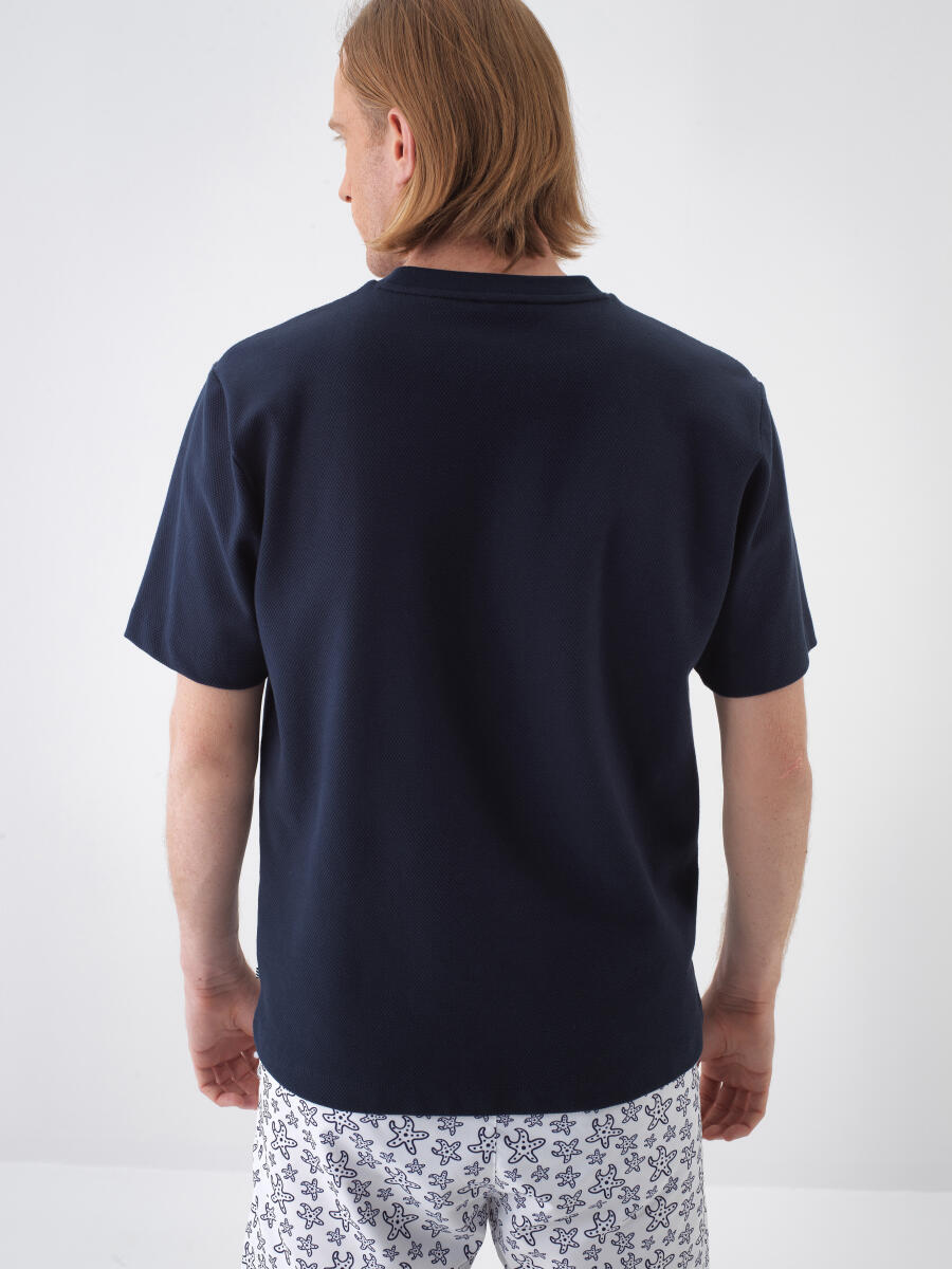 Navy Blue Regular Fit Cotton T-Shirt - 4