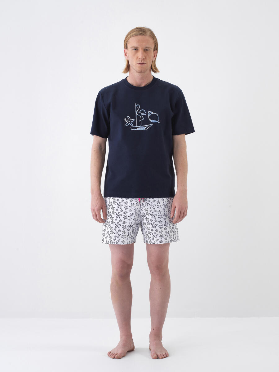 Navy Blue Regular Fit Cotton T-Shirt - 2