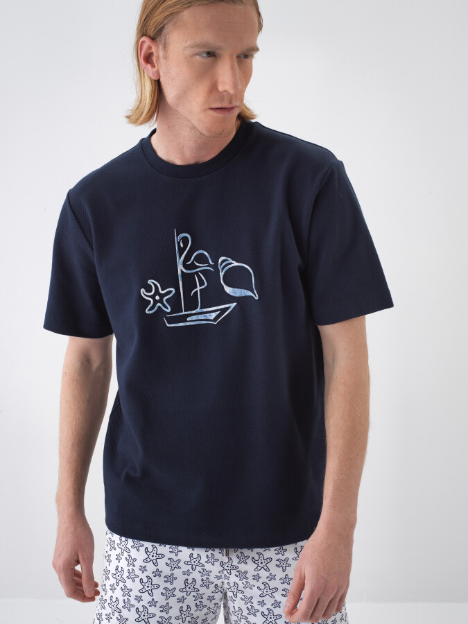Navy Blue Regular Fit Cotton T-Shirt