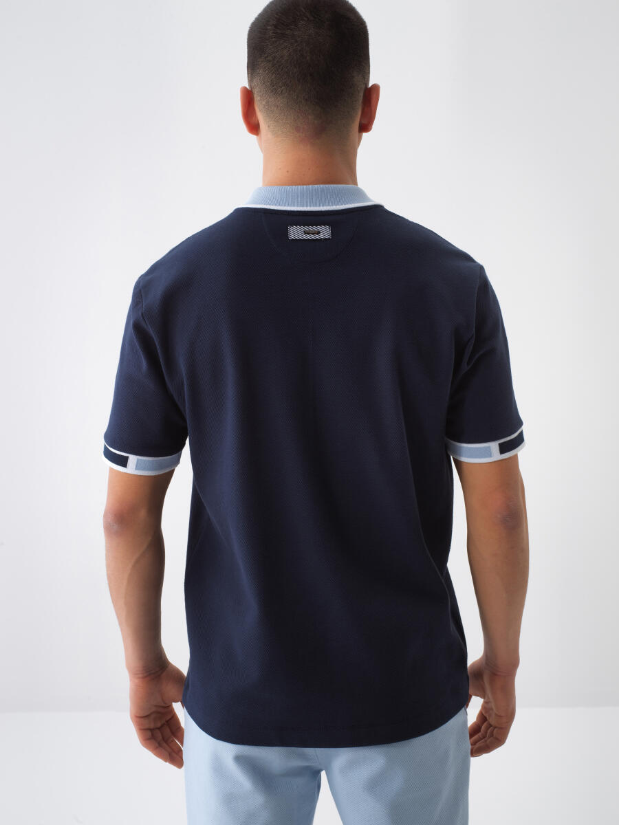 Navy Blue Regular Fit Cotton T-Shirt - 4