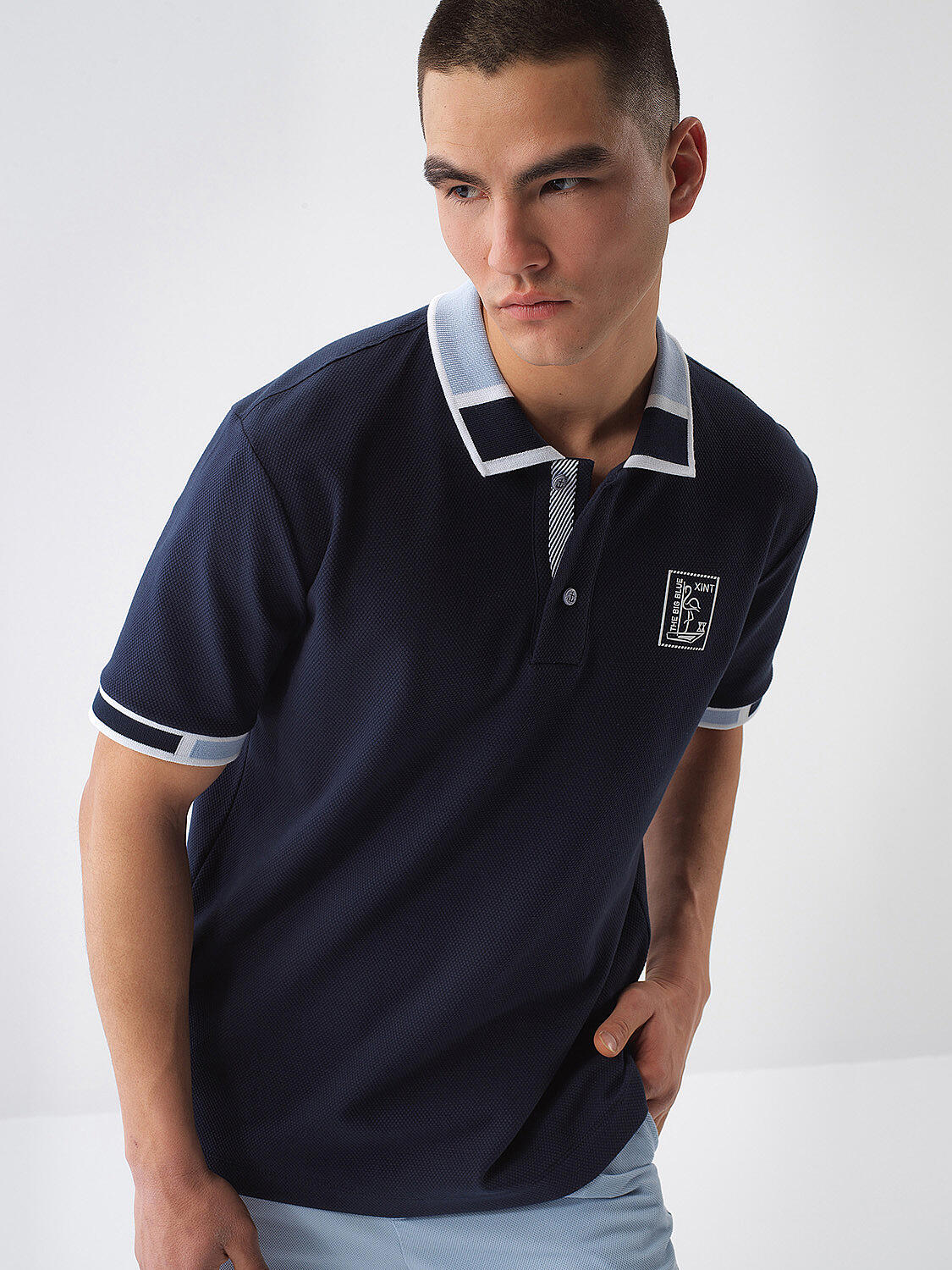 Navy Blue Regular Fit Cotton T-Shirt - 1