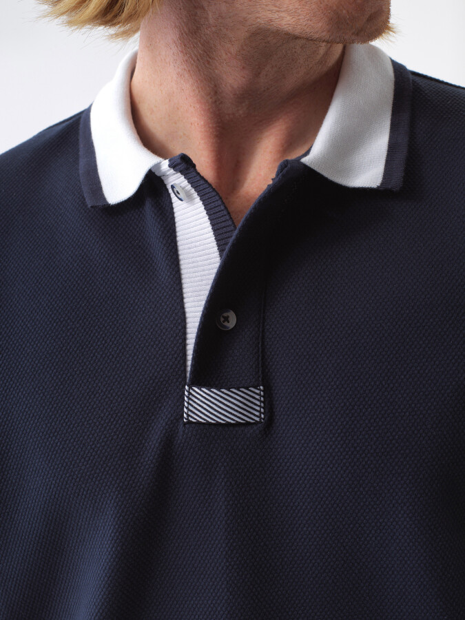 Navy Blue Regular Fit Cotton T-Shirt - 4