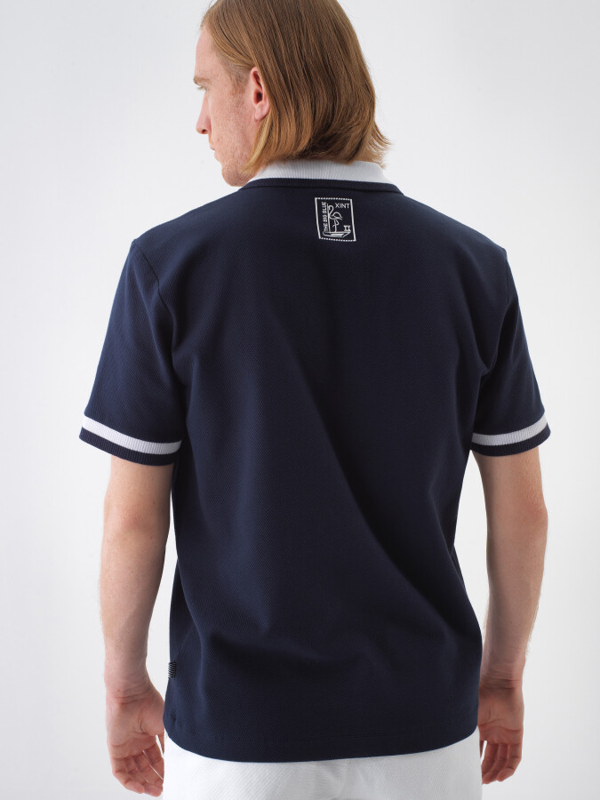 Navy Blue Regular Fit Cotton T-Shirt - 5