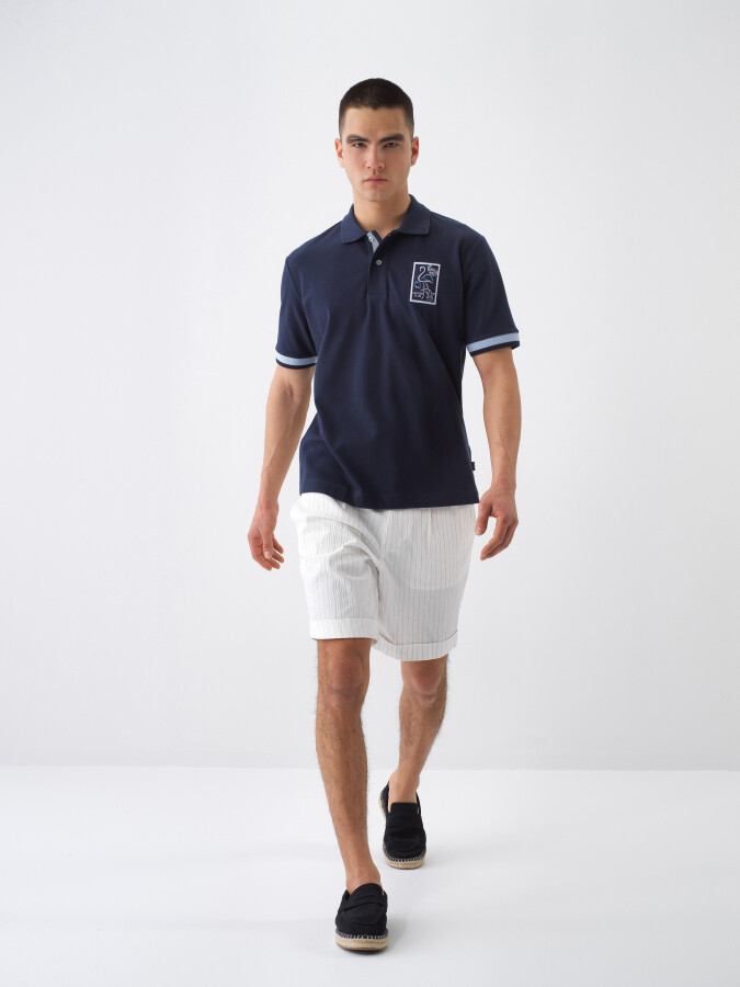 Navy Blue Regular Fit Cotton T-Shirt - 2