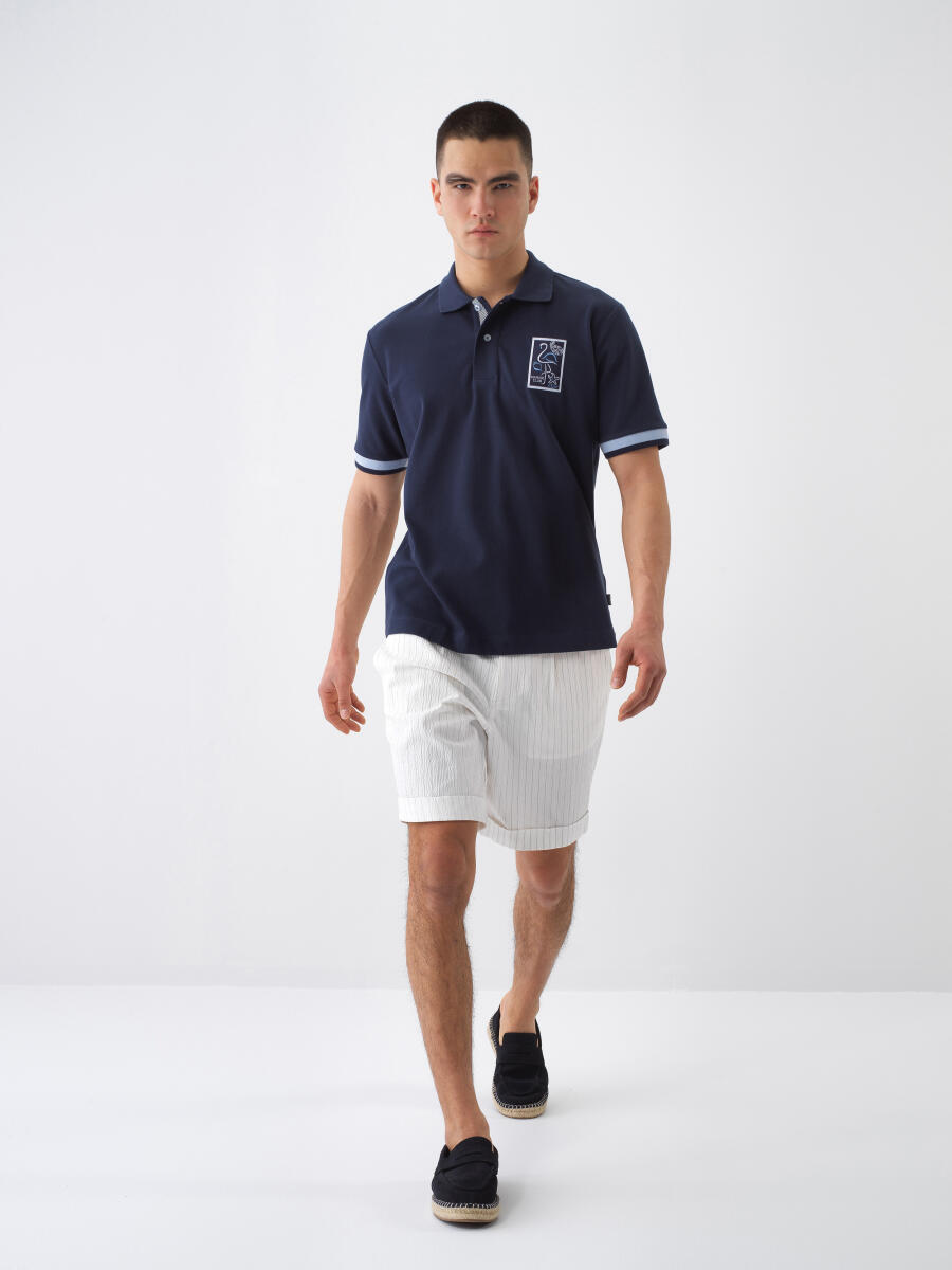 Navy Blue Regular Fit Cotton T-Shirt - 2