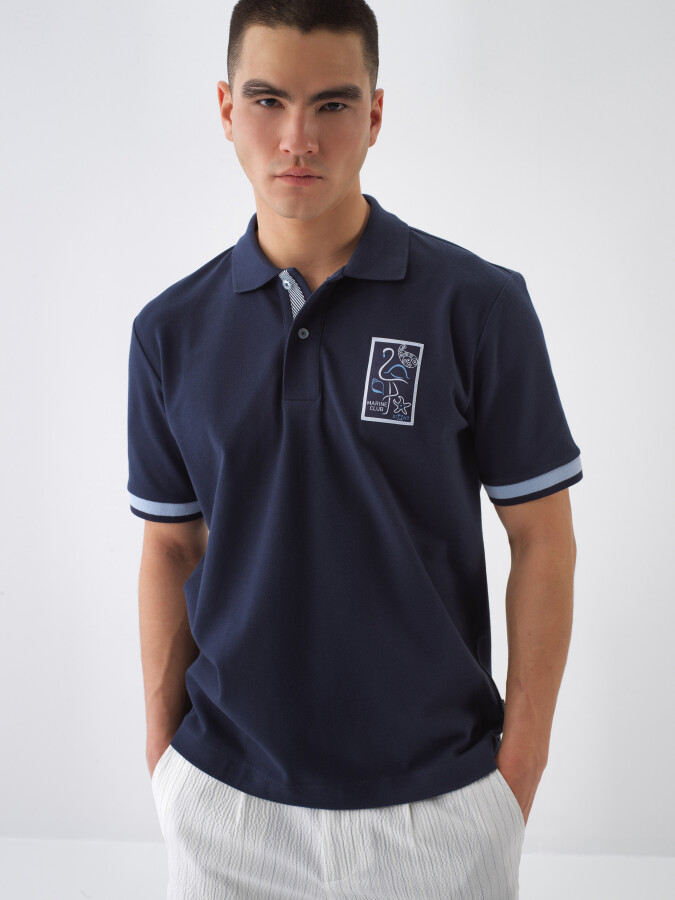 Navy Blue Regular Fit Cotton T-Shirt - 1