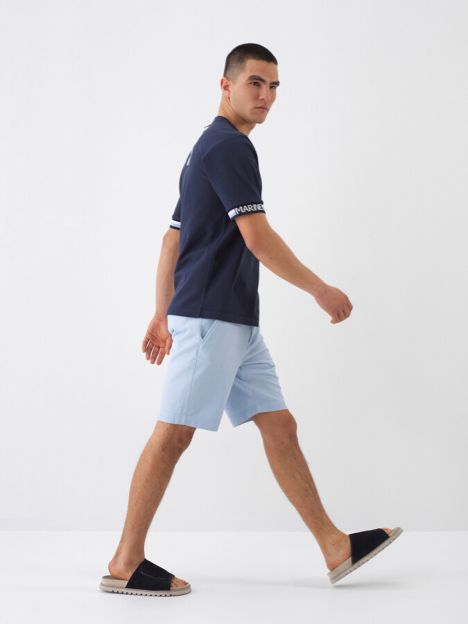 Navy Blue Regular Fit Cotton T-Shirt - 3