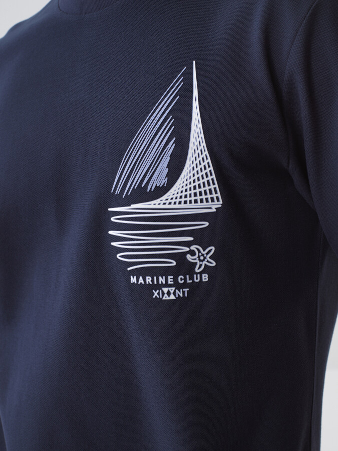 Navy Blue Regular Fit Cotton T-Shirt - 2