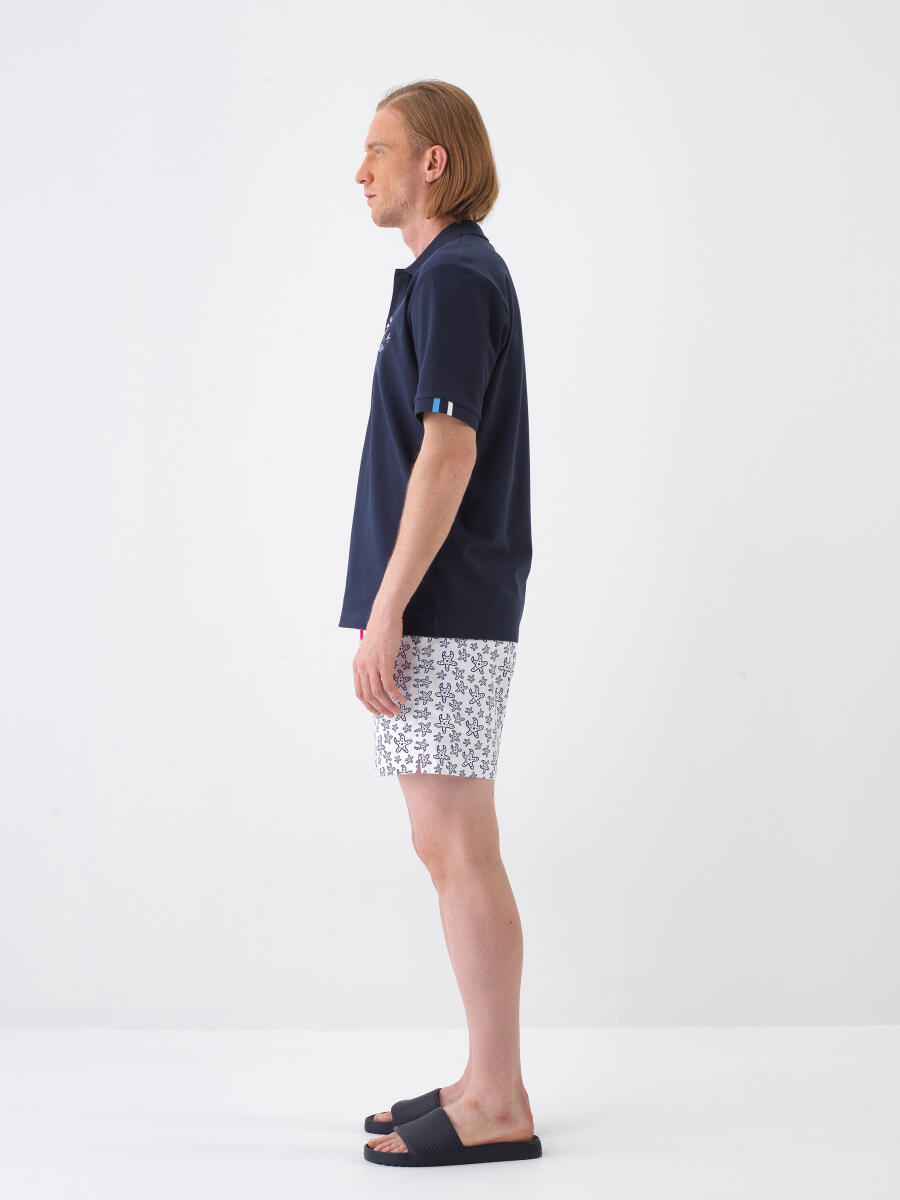 Navy Blue Regular Fit Cotton T-Shirt - 3