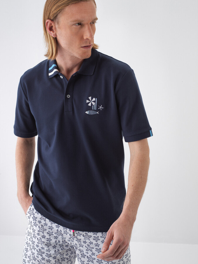 Navy Blue Regular Fit Cotton T-Shirt