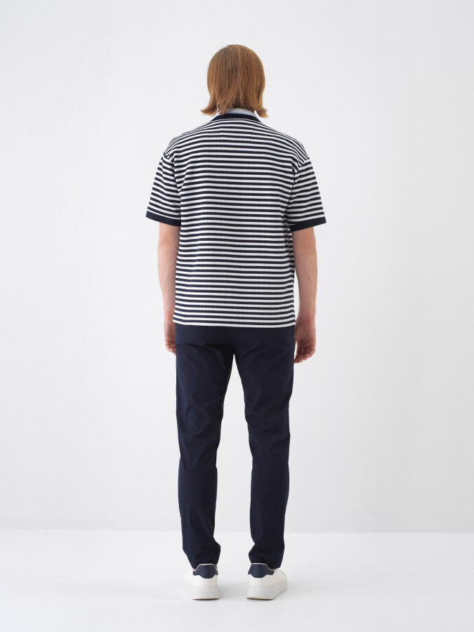 Navy Blue Regular Fit Cotton T-Shirt - 5