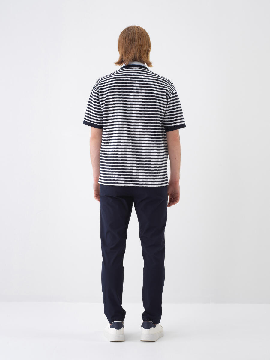 Navy Blue Regular Fit Cotton T-Shirt - 5