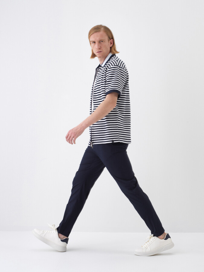 Navy Blue Regular Fit Cotton T-Shirt - 3