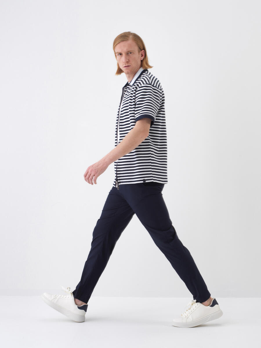 Navy Blue Regular Fit Cotton T-Shirt - 3