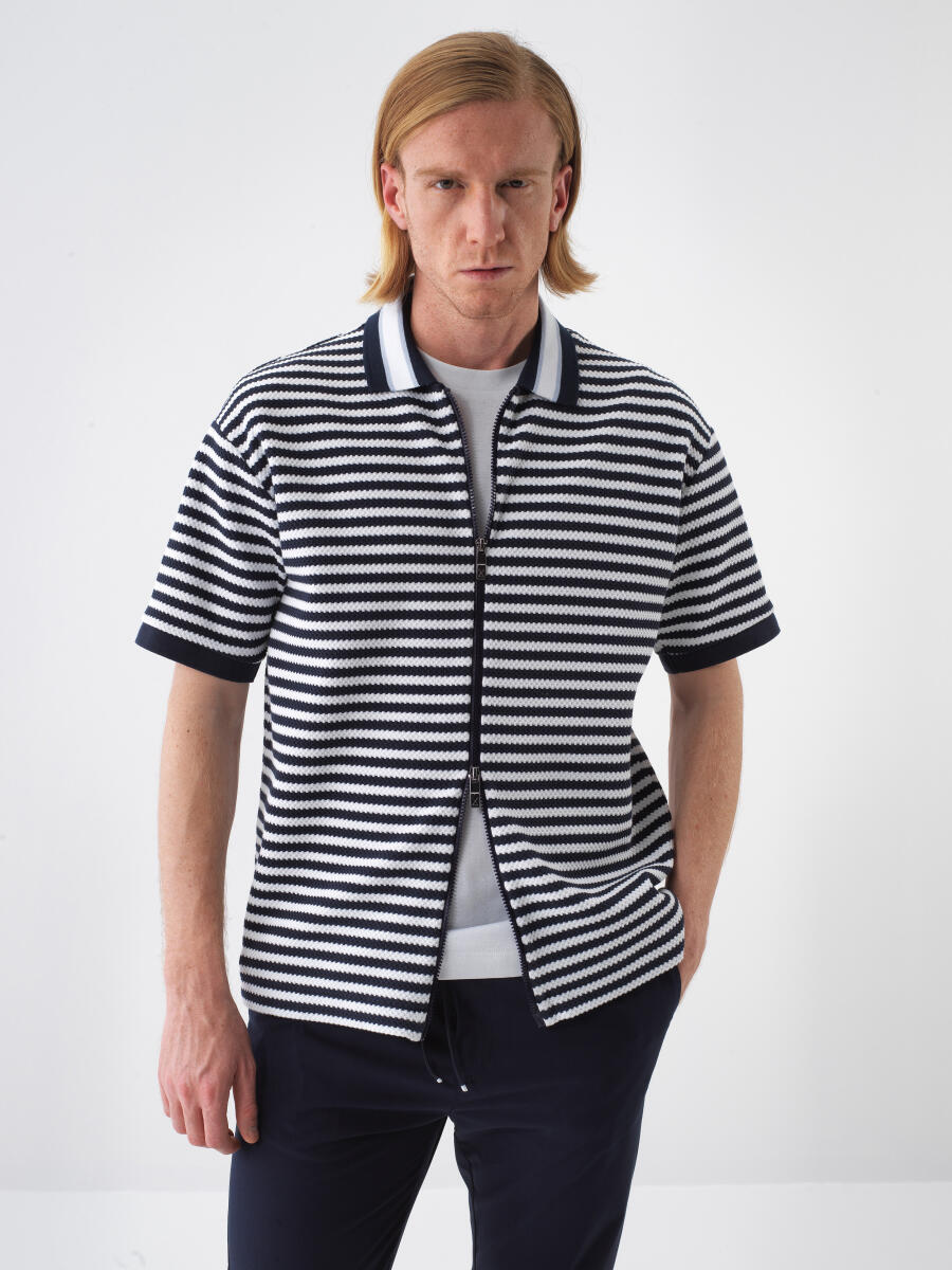 Navy Blue Regular Fit Cotton T-Shirt - 1