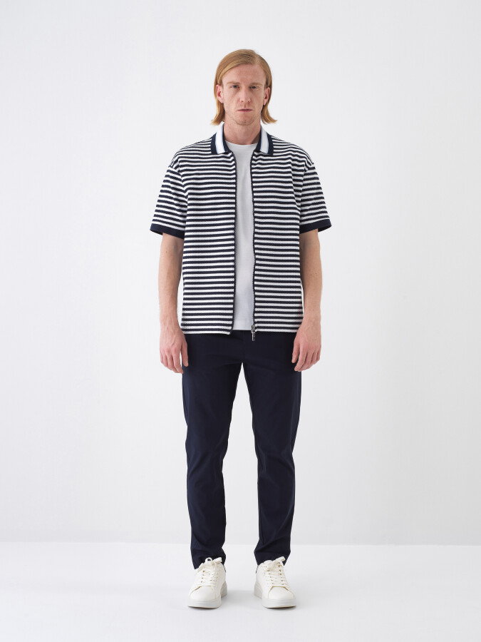 Navy Blue Regular Fit Cotton T-Shirt - 2