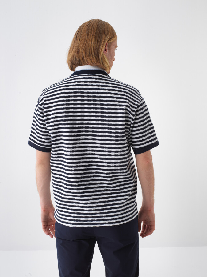 Navy Blue Regular Fit Cotton T-Shirt - 4