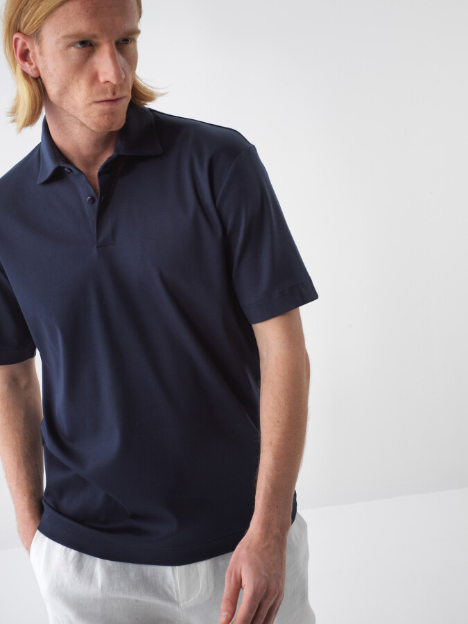 Navy Blue Regular Fit Cotton T-Shirt