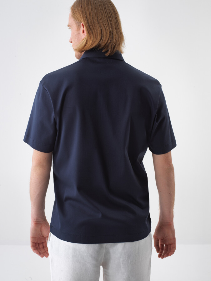 Navy Blue Regular Fit Cotton T-Shirt - 4