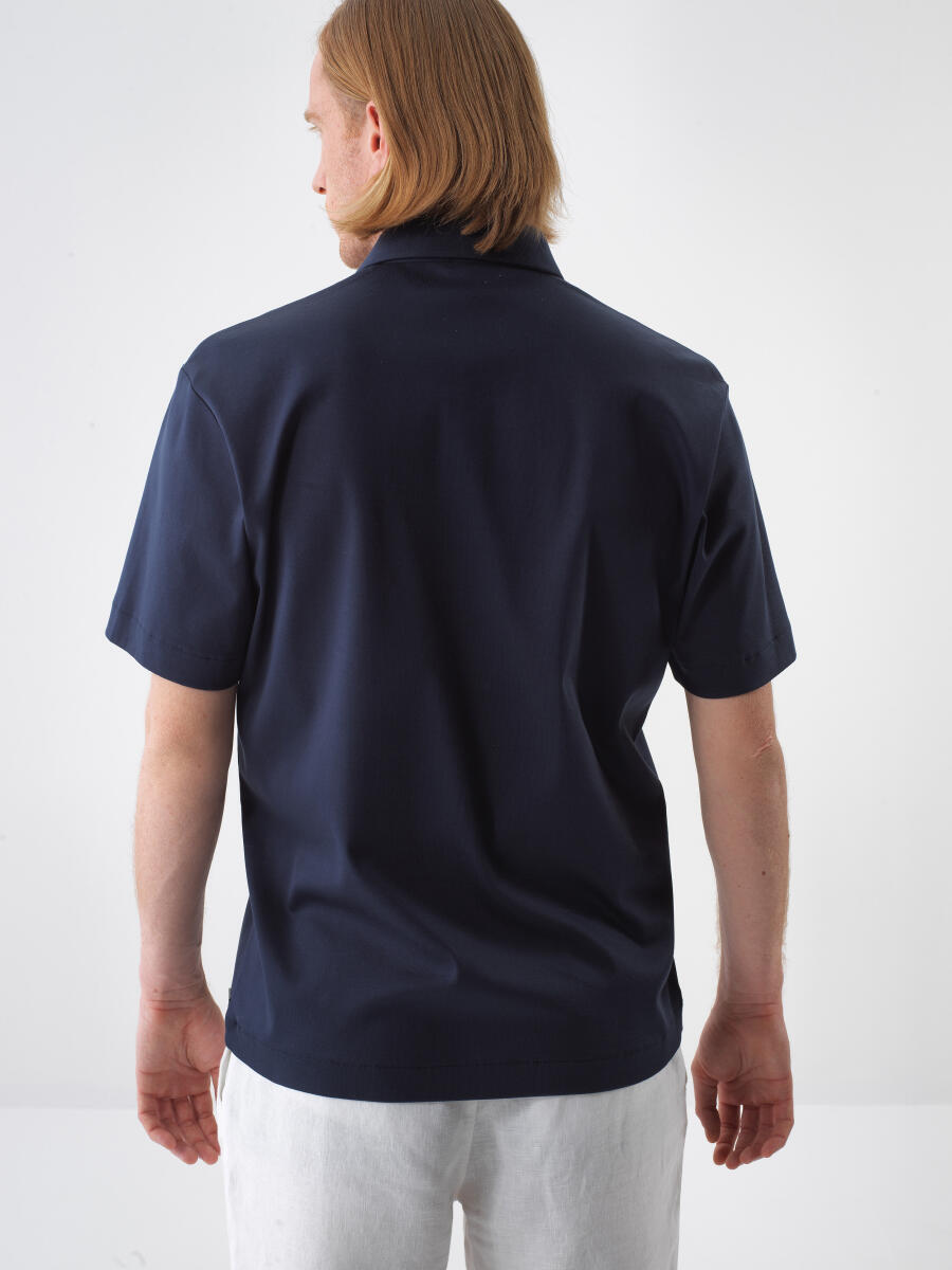 Navy Blue Regular Fit Cotton T-Shirt - 4