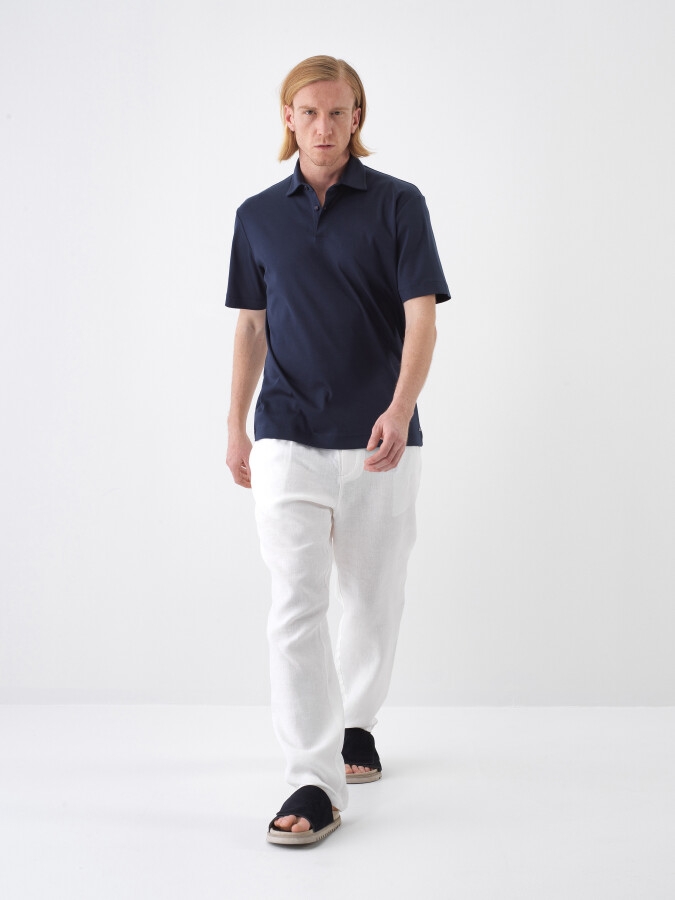 Navy Blue Regular Fit Cotton T-Shirt - 2