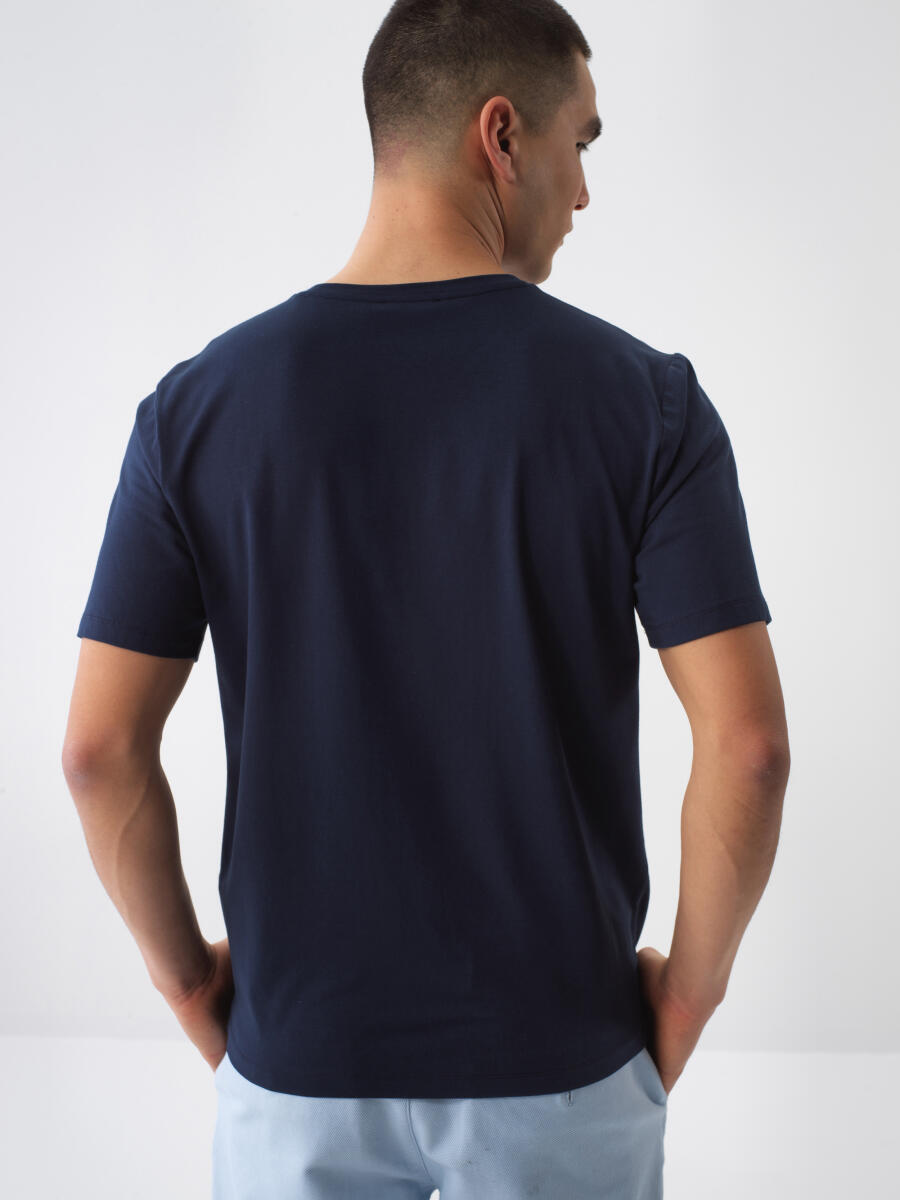 Navy Blue Slim Fit Cotton T-Shirt - 4
