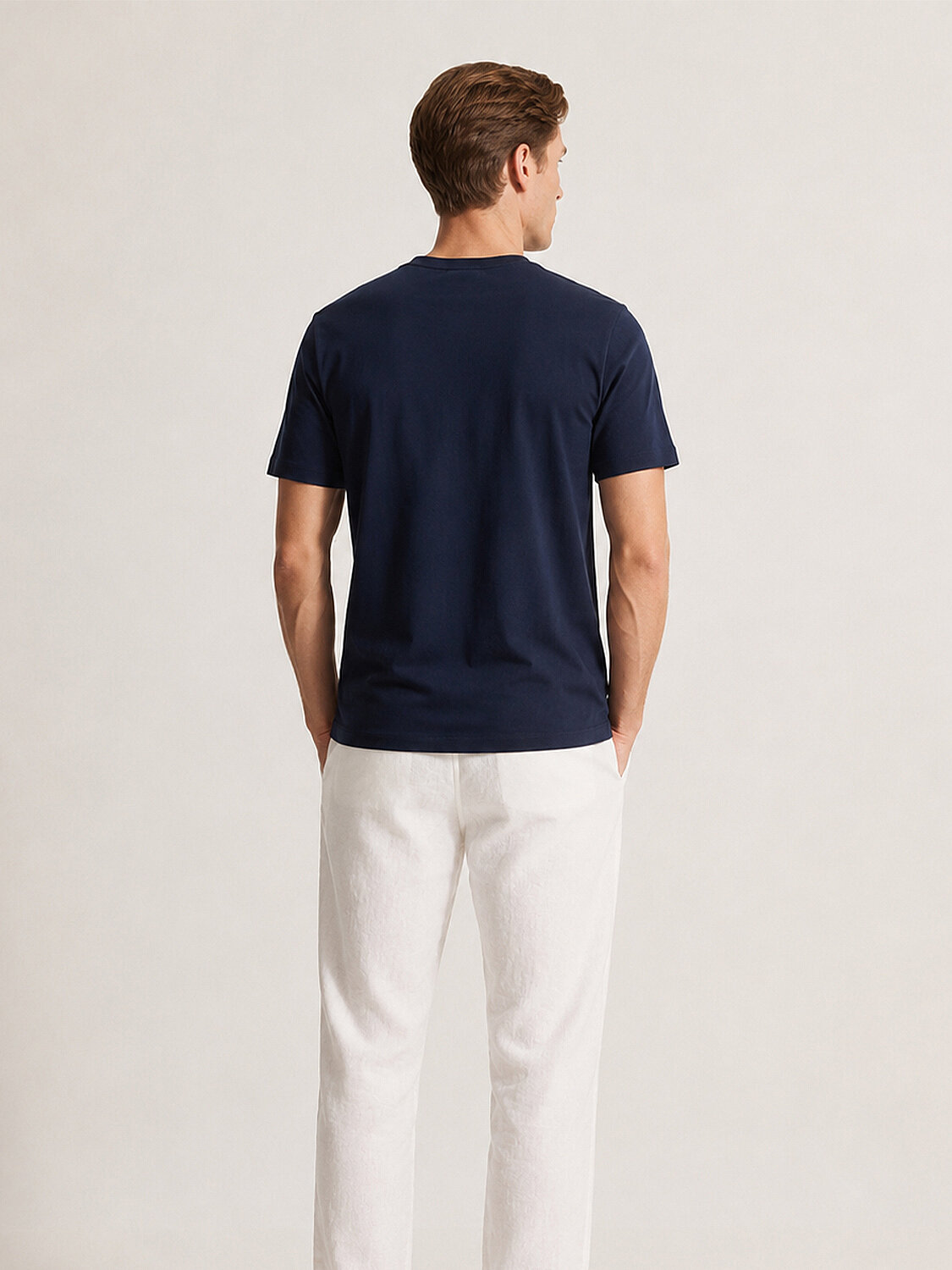 Navy Blue Slim Fit Cotton T-Shirt - 3