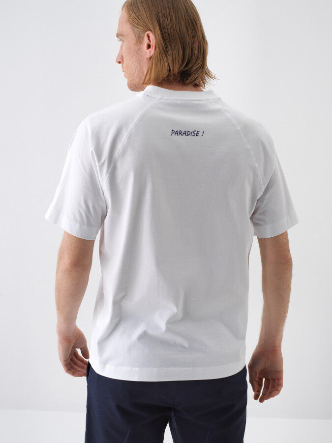 White Regular Fit Cotton T-Shirt - 4
