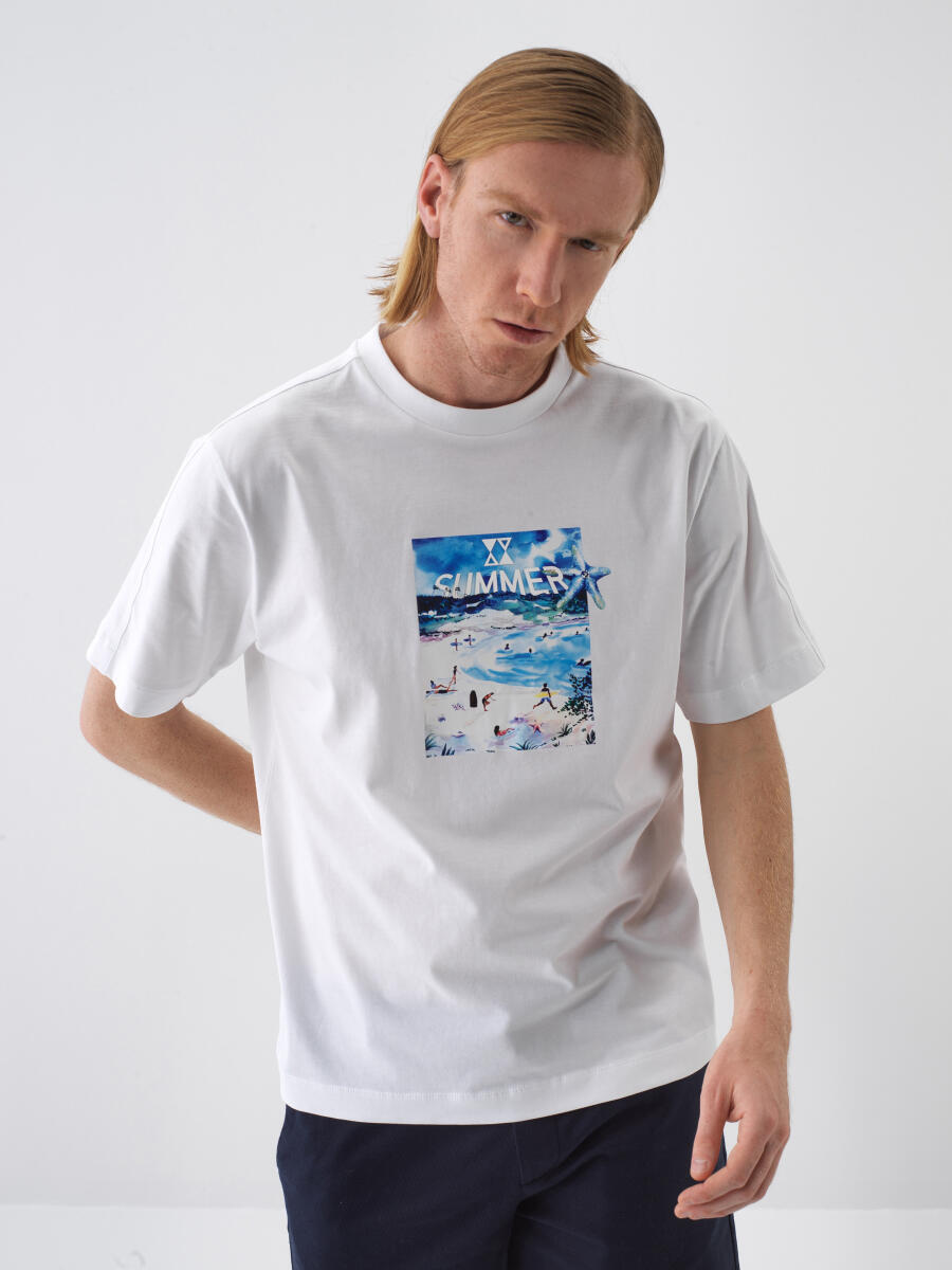 White Regular Fit Cotton T-Shirt - 1