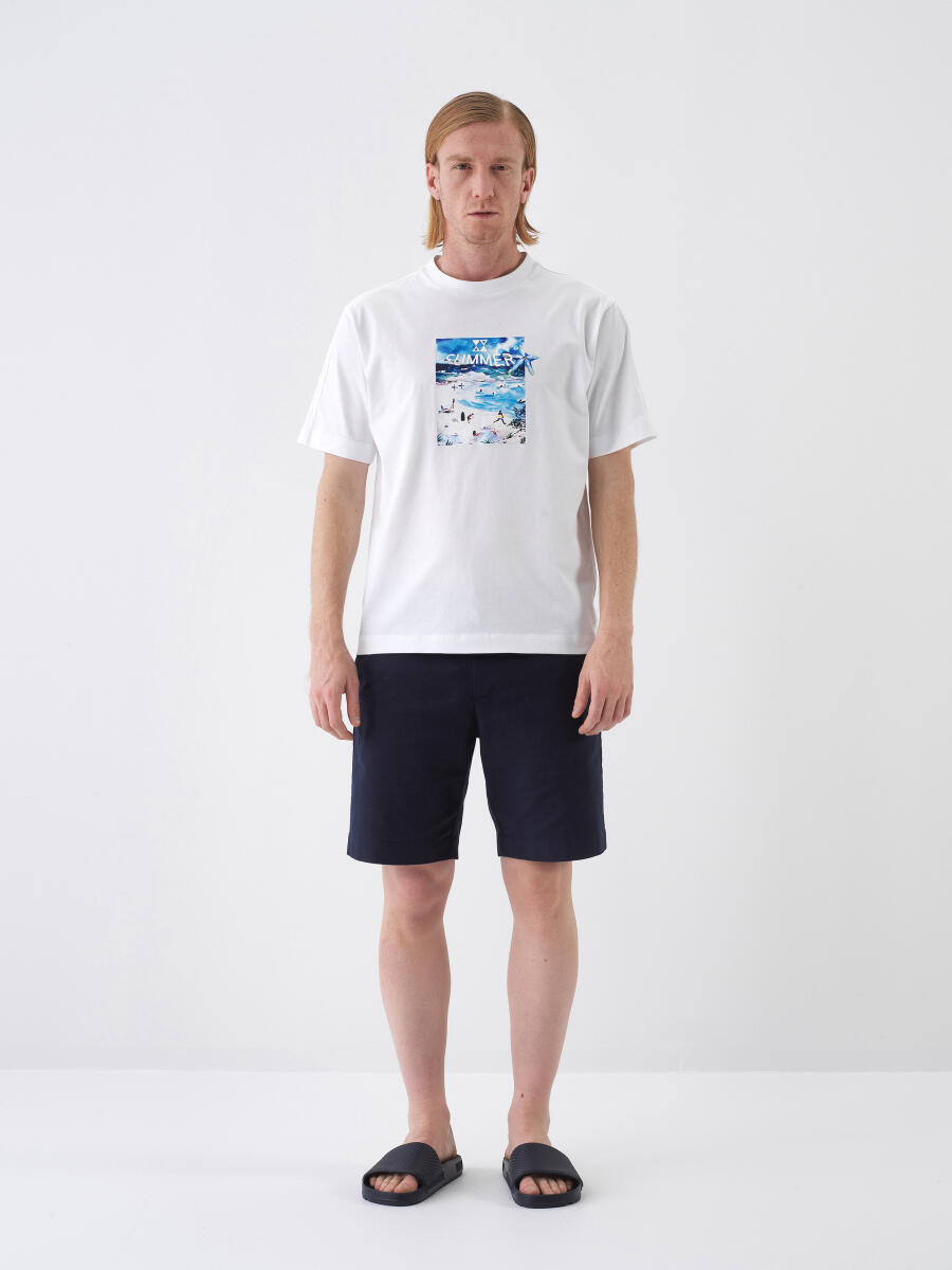 White Regular Fit Cotton T-Shirt - 2