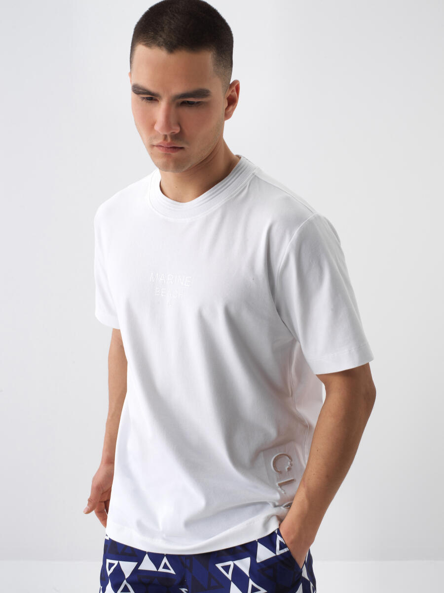 White Regular Fit Cotton T-Shirt - 1
