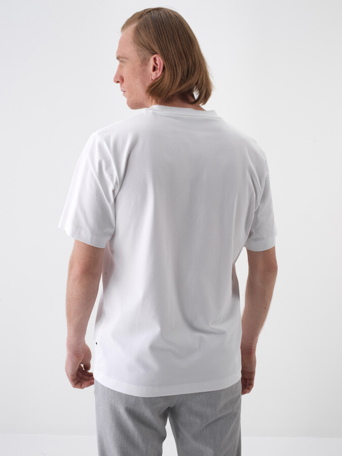White Regular Fit Cotton T-Shirt - 4