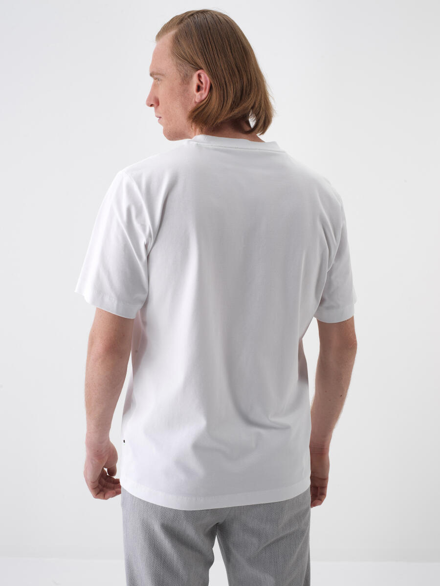 White Regular Fit Cotton T-Shirt - 4