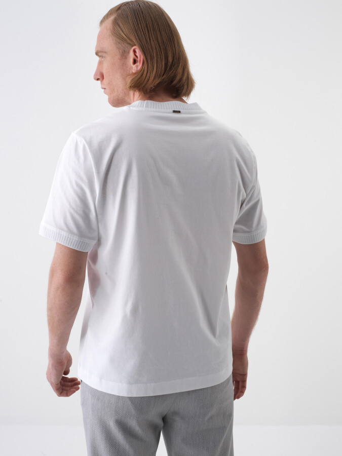 White Regular Fit Cotton T-Shirt - 4