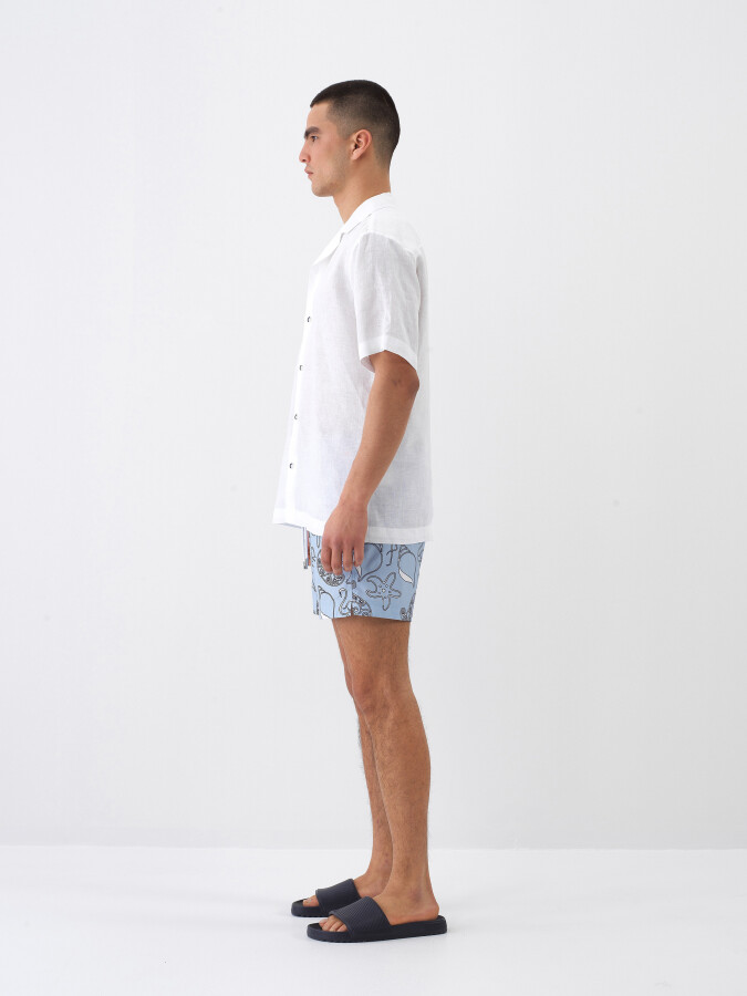 White Regular Fit Linen Shirt - 3