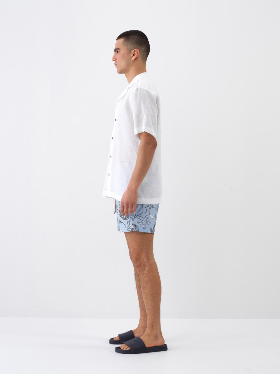 White Regular Fit Linen Shirt - 3