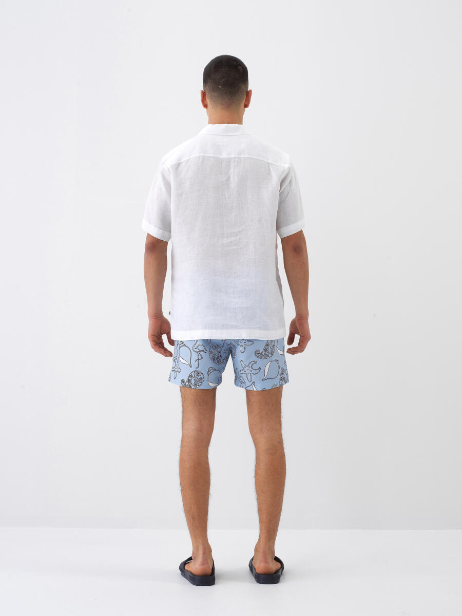 White Regular Fit Linen Shirt - 5