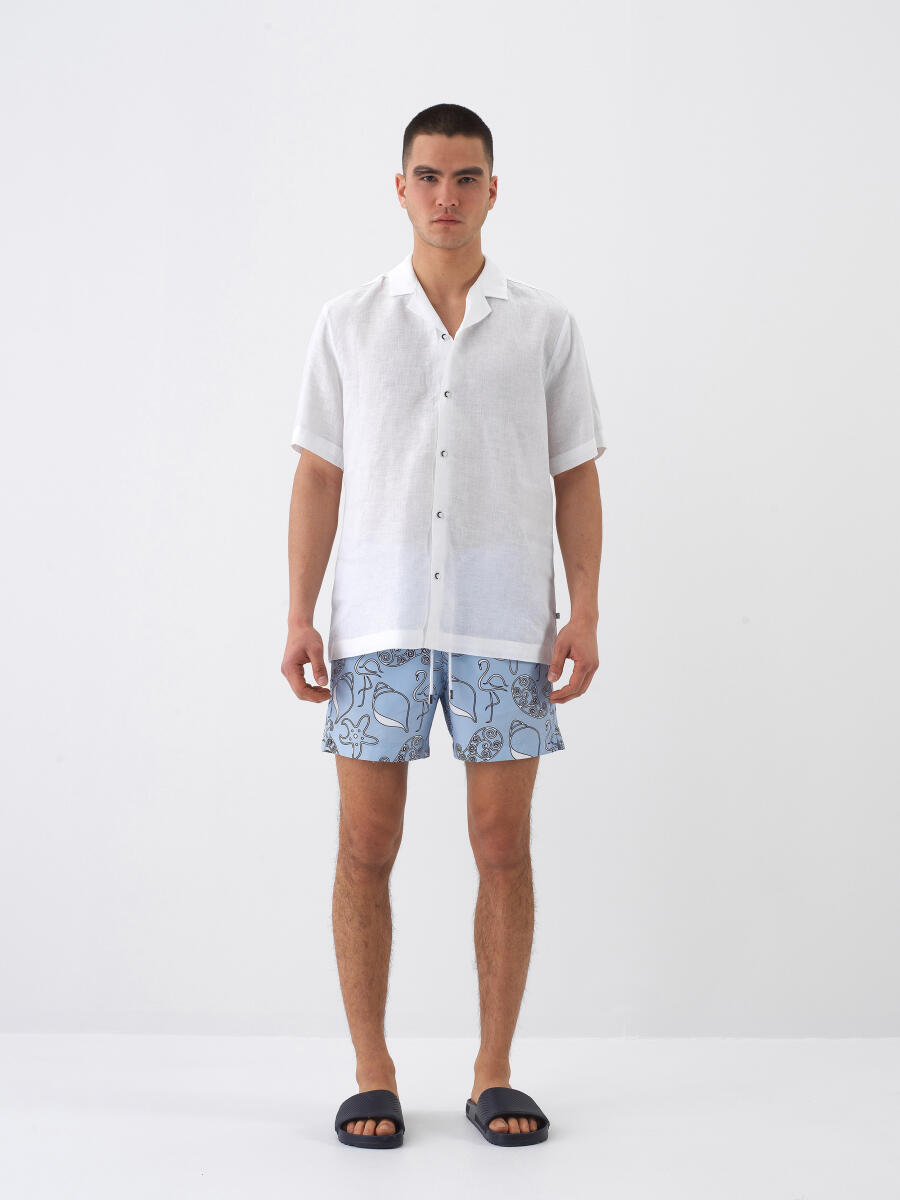 White Regular Fit Linen Shirt - 2