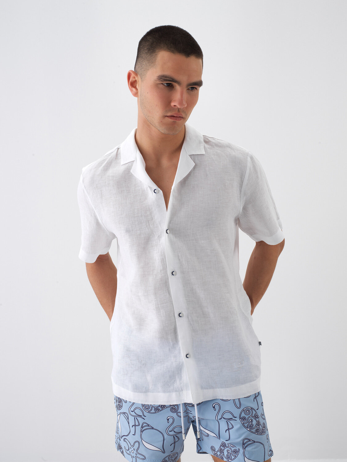 White Regular Fit Linen Shirt